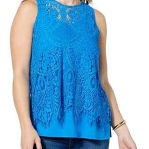 DG2 by Diane Gilman Vibrant Blue Lace Blouse